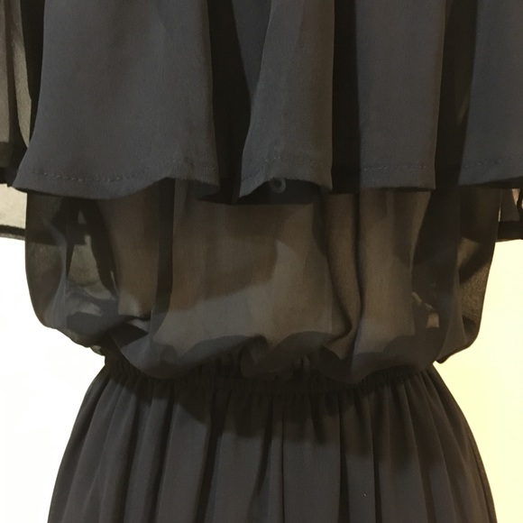 Off Shoulder Chiffon Ruffle Overlay Cami Romper - Picture 4 of 4